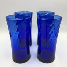 Cobalt Blue Glass Set of 4 Drinking Glasses Tumblers Swirl Design Drinkware - £39.64 GBP