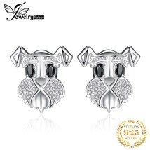 Cute Schnauzer Dog 925 Sterling Silver Natural Black Spinel Stud Earrings Women  - £22.37 GBP