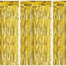 Golden Glamour Party Curtain Set - 3-Piece Metallic Tinsel Backdrop Deco... - $24.74