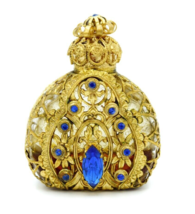 Vintage Czech Jeweled Gold Tone Filigree Purfume Bottle - £50.28 GBP
