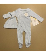 Lot of 2 Burt&#39;s Bees Micro Stripe Organic Cotton Jumpsuit Knot Hat Set P... - $341.93 MXN