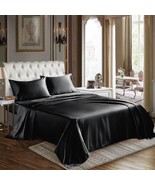 Cozylux Satin Sheets King Size - 4 Piece Black Bed Sheet Set, Smooth And... - $58.98 CAD