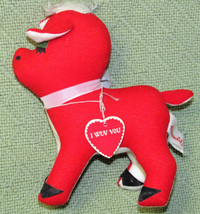 FUN WORLD REINDEER PLUSH VINTAGE 7&quot; CHRISTMAS Cloth RED I WUV YOU Tag Fe... - £17.98 GBP