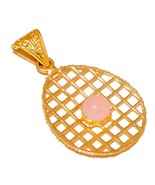 Madagascar Rose Quartz Circle Cab Gemstone Gold Plated Handmade Filigree... - $16.39 CAD