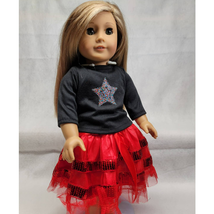 Doll Petti Skirt Outfit Red Sequin Star Shirt Fits American Girl 18&quot; Dolls 2pc - £11.88 GBP