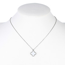 REVERSIBLE Silver Tone, Faux Onyx &amp; Mother of Pearl Clover Necklace - £21.30 GBP