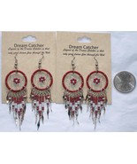 Handmade Beaded Dream-Catcher Wire Earrings Lightweight Red 1 Pair - £5.48 GBP