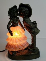 Table Lamp Boy Kissing Girl Dresser Bronze Look Tiered Dress Lovers Figu... - £67.74 GBP