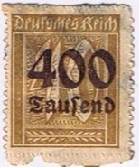 Stamps Germany Deutsches Reich 400 Tausend Over 40 Marks Overprint Used - £0.57 GBP