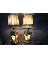 Antique Rare Pair of Gilded Brass Hexagonal Table Lamps Amber -Hollywood... - €603,81 EUR