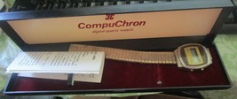 Compu Chron men&#39;s watch Quartz digital display Gold Tone Vintage 1980 - £22.21 GBP