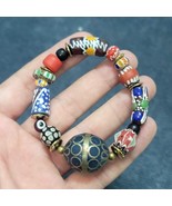 Vintage african venetian style glass with afghani big brass beads bracelet - $35.23 CAD