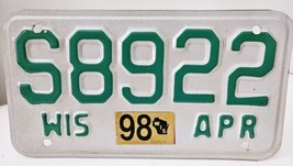 Vintage April 1998 Wisconsin Motorcycle License Plate White Teal S8922 Nice. - $13.10