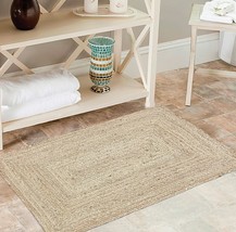 Natural Linen Color, Hand Woven, And Reversible Jute Braid, Natural Look Rug. - £28.52 GBP