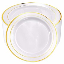 60Pcs Plastic Gold Plates,10.25 Inch Gold Rimmed Dinner Plates, White Disposable - £43.49 GBP