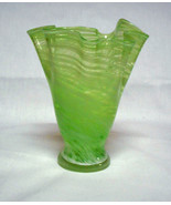 Vintage Art Glass Handkerchief Vase Green and White Swirled Marbled 6 Inch  - £19.92 GBP