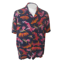 George Men Hawaiian camp shirt p2p 25.5&quot; XL aloha luau tropical bird of paradise - £17.33 GBP