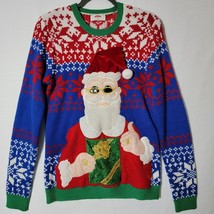 Holiday Time Mens Christmas Sweater Size S 34/36 Santa Claus Holding Gif... - $16.49