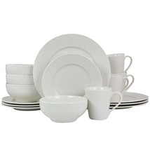 Elama Jasmine 16 Piece Porcelain Dinnerware Set in White - £77.61 GBP