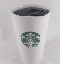 Starbucks White Ceramic Travel Tumbler Mug  w Green Siren Logo  10oz wit... - £14.70 GBP