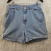 VTG High Rise Womens Jean Shorts Size 14 USA Joe Marlin Flag Cuffed Light Wash - $12.00