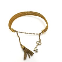 Antique  Signed 12k Gold Filled Weave Mesh Chain with Tassel Key Bracelet 7 1/2 - £58.40 GBP