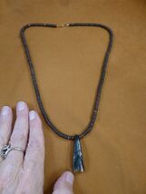 (W29-2) 1-3/4" Yak long-haired bovid TOOTH brown beaded 24" NECKLACE teeth - $35.99