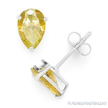 Pear-Shape Simulated Citrine Cubic Zirconia Stud Earrings in 925 Sterling Silver - £7.88 GBP+