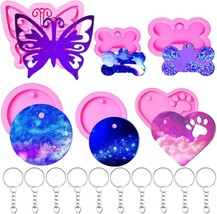6 Pieces Assorted Keychain Pendant Molds with 10 Pieces Key Rings, Include Heart - £10.84 GBP