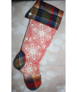 Red Plaid Flannel &amp; Crochet Lace Christmas Stocking 22.5&quot; X 9.5&quot; - £14.66 GBP