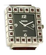 VINTAGE CHICO’S CUFF BRACELET WATCH LEATHER RED STONES STAINLESS STEEL WOMEN - $17.81