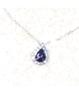 New Amethyst Pear Pendant and White Topaz Halo on 925 Sterling Silver Ne... - £30.37 GBP