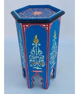 Moroccan Moorish Hexagonal Blue Hand-Painted Side Table - £242.11 GBP