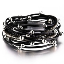 Flashbuy Leather Bracelets for Women Simple Alloy Beads Rhinestone Metal Chain M - £9.08 GBP