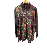 Koos of Course Women Blouse LG Purple Floral Embroidered Sequin Button U... - £16.35 GBP