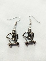 Extreme Sports 3D Human Skeleton Dude Riding A Skateboard Earrings Jewelry - £14.50 GBP