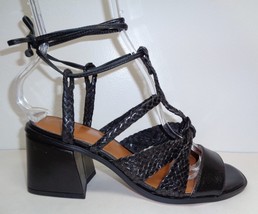 H by Halston Size 6.5 PIPER Black Leather Braided Heels Sandals New Womens Shoes - £86.24 GBP