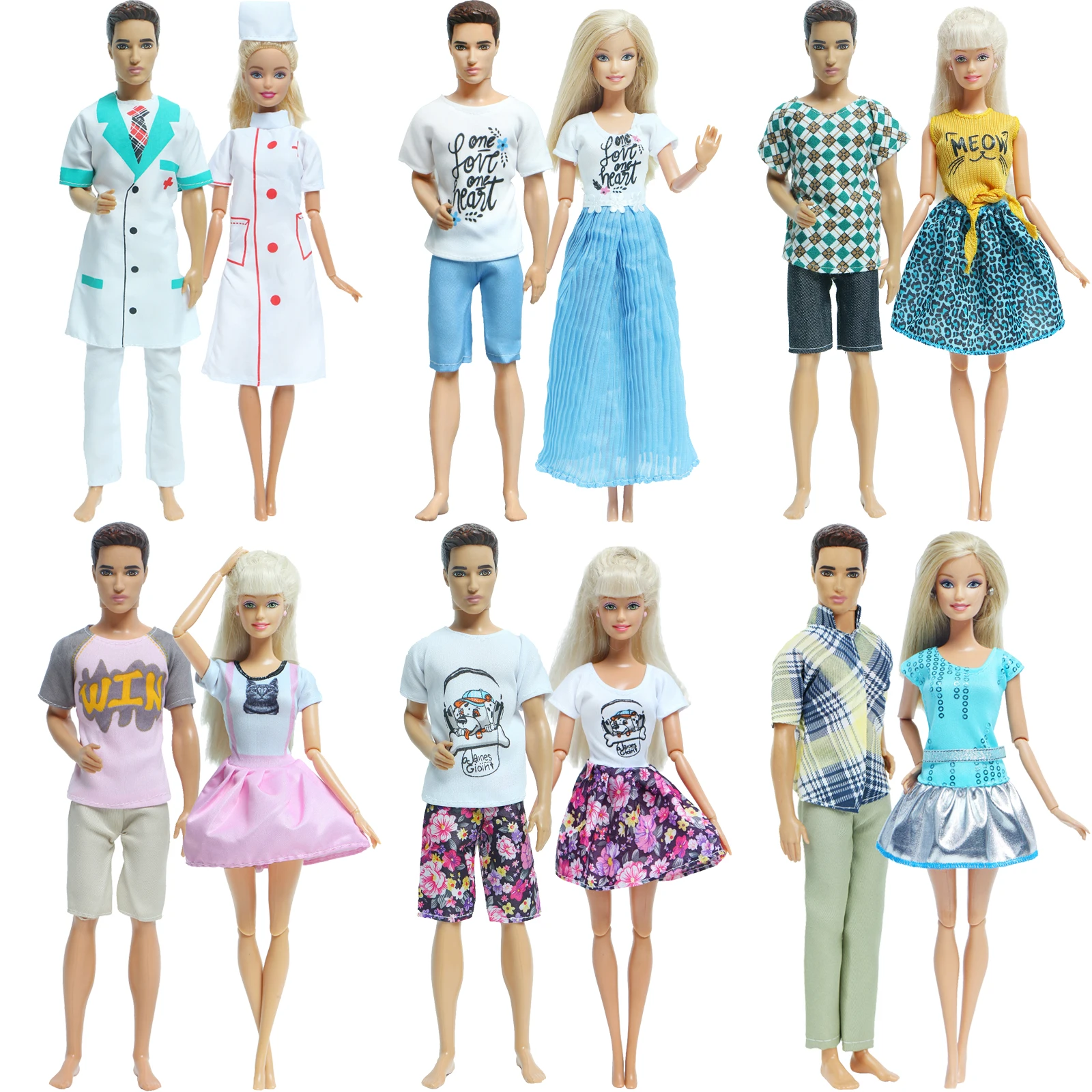 2 Pcs/Set Couple Doll Dress Clothes for Barbie Doll for Ken Doll Boys Girls Doll - £7.45 GBP+