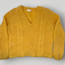 Vintage 1960s Carol Brent Mohair Wool Sweater Yellow Cableknit M/L V Neck - $62.89