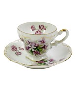 Vtg Cherry China Made in Japan Footed Teacup and Saucer Violets Purple G... - £11.64 GBP