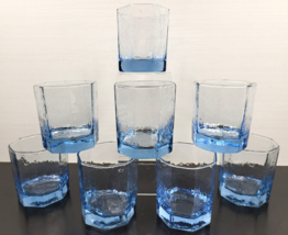 (8) Libbey Facets Light Blue Old Fashioned Glasses Set Textured Paneled Tumblers - £63.28 GBP