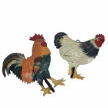 Vintage Farmhouse Rooster Chicken Hooks Colorful Painted Metal Tin Folk Art - $19.79