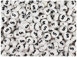 BeadTin White Opaque 7mm Coin Alpha Plastic Beads - Black Number 5 (100pcs) - $2.09