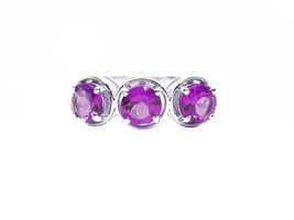 Natural Amethyst Three Stone Solitaire Ring Designer Amethyst Wedding Ba... - $39.59