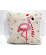 CHRISTMAS Pink Flamingo Beaded Throw Pillow Home Decor 12" x 12" - $36.62