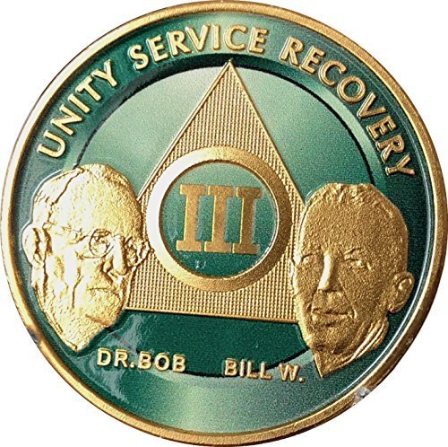 3 Year AA Founders Medallion Green Gold Plated Sobriety Chip III