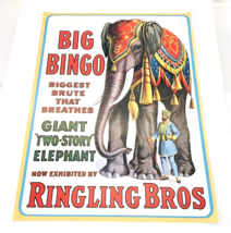 Vintage 1970&#39;s Circus Poster RINGLING BROS BIG BINGO GIANT ELEPHANT 20&quot;x15&quot; - £44.63 GBP