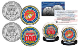 Marines - Fathers Day Best Dad Military 2-Coin U.S. Jfk Kennedy Half Dollar Set - £10.21 GBP