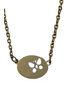Minimalist Gold Tone Butterfly Cutout Necklace Dainty Oval Pendant 13 Inch - $15.30