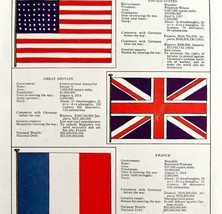 Flags Of WW1 Lithograph 1918 US Great Britain France Russia Military Art DWY6 - £31.38 GBP